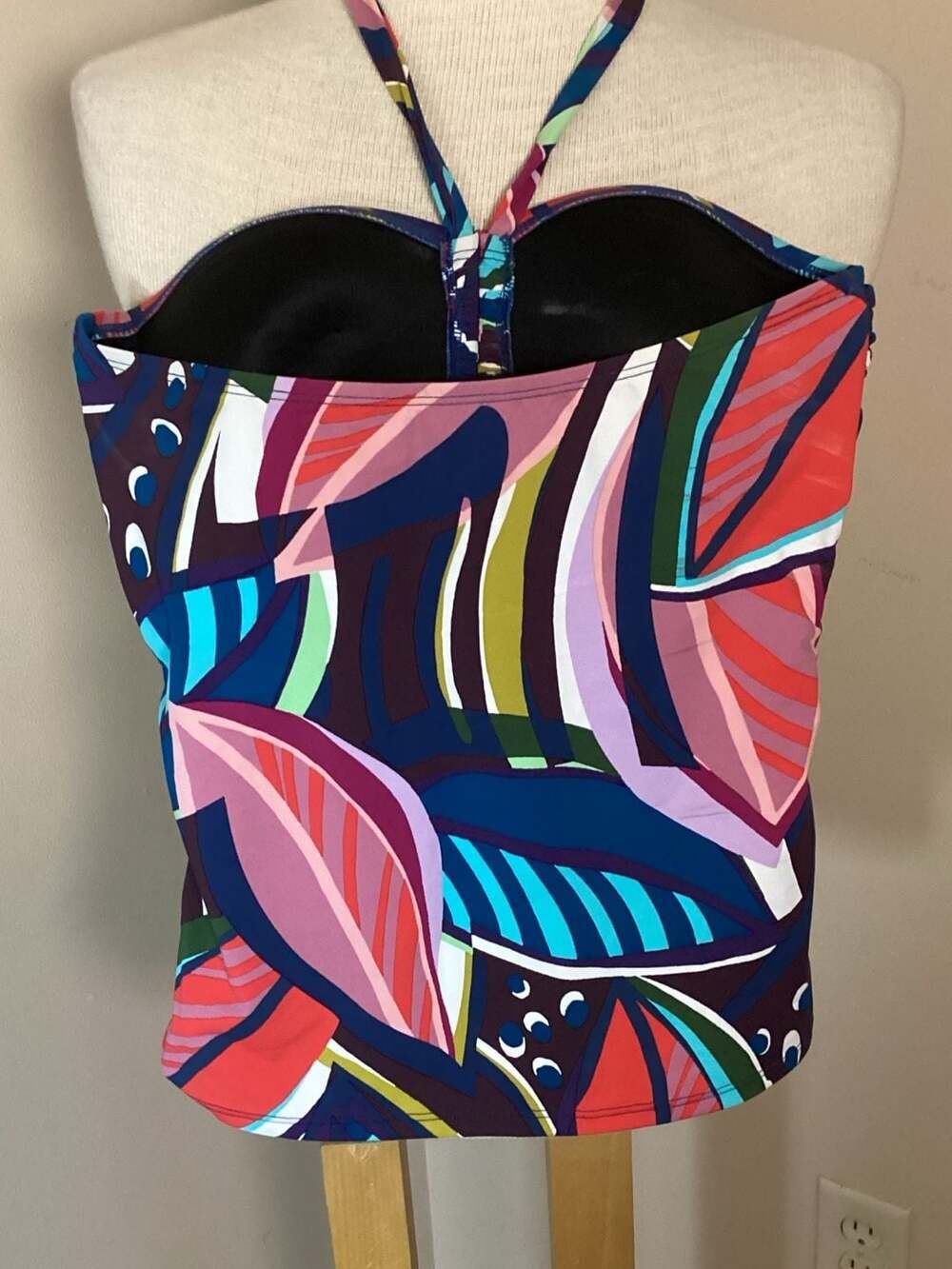 Bleu Rod Beattie Abstract Leaf Print Halter Tankini Top Size 4 - Picture 4 of 4